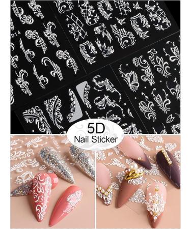EBANKU 8 Sheets 5D Flower Nail Stickers Rose White Embossed Sliders Wedding Nail Art Design Acrylic Engraved Flower Decal Manicure Decor 5D Self-Adhesive Nail Foil Sticker Decor - Buy Online on GoSupps.com