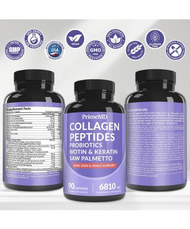 27-in-1 Hair Skin and Nails Vitamins (6810mg) with Biotin 10000mcg - Collagen Supplements for Men and Women - Keratin Supplements with Probiotics and Saw Palmetto, 90ct 90 Count (Pack of 1) - Buy Online on GoSupps.com