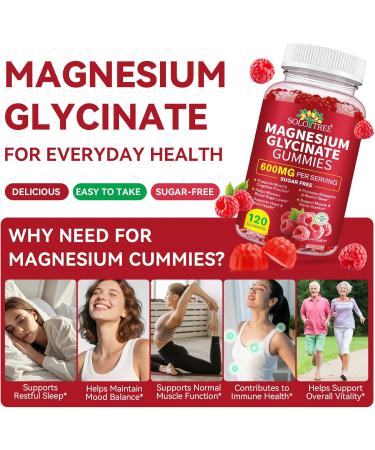 Magnesium Glycinate Gummies 600mg per Serving Magnesium Supplement Gummies for Relaxation Muscle Bone and Energy Support 120 Count - Buy Online on GoSupps.com