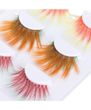 Colorful False Eyelashes - 5 Pairs 6D Long Curled Lashes for Halloween & Stage Makeup | Gradient Orange Red Blue Thick Synthetic Lashes - Buy Online on GoSupps.com
