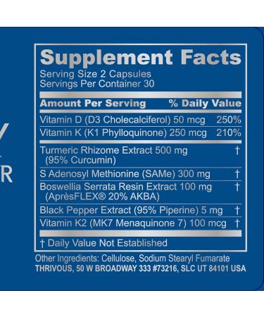 Thrivous Tenacity Arthroprotector Joint & Bone Support Supplement with ApresFlex Boswellia Same Turmeric Vitamin D3 & K2 60 Vegan Capsules - Buy Online on GoSupps.com