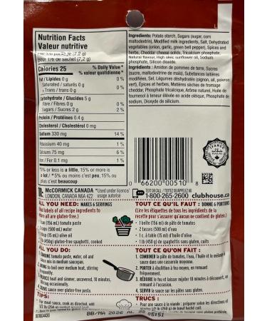 Club House Dry Sauce/Seasoning/Marinade Mix Spaghetti 43g Case Pack 12 Count Cheddar Cheese 43 g (Pack of 12) - Buy Online on GoSupps.com