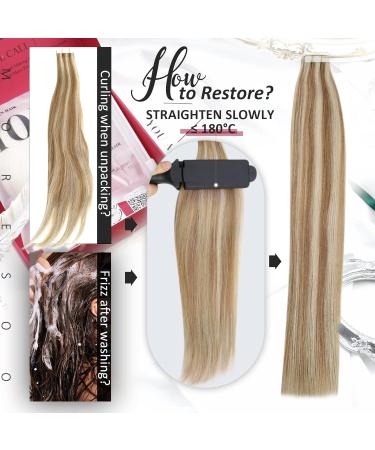 Moresoo Blonde Tape in Hair Extensions - Real Human Hair Medium Blonde with Platinum Highlights | 16 Inch 20 Pieces/50g #P6/60 - Buy Online on GoSupps.com
