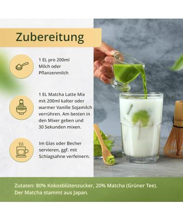  TeaClub Matcha Latte Mix with 20% Matcha tea powder and coconut blossom sugar 200g vegan and gluten-free Green tea powder with coconut blossom sugar TeaClub - Buy Online on GoSupps.com