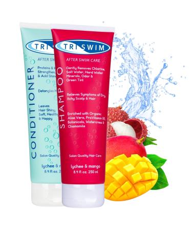 TRISWIM Anti-Chlorine Hair Care Set After Swimming Shampoo and Conditioner Anti-Chlorine Hair Treatment for Swimmers Removes Green Tint (250 + 250 ml)