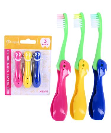 Kids Travel Toothbrush, Soft Toddler Toothbrush, Child Travel Toothbrush Gentle Bristles for Home, School, Camp, Sleepovers, Kids Folding Toothbrush Handles for Tiny Hands Boys and Girls (3 Pack) 3 Count (Pack of 1) Soft -…