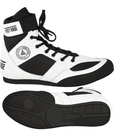 FISTRAGE Leather Boxing Shoes | Kick Fighting Training Mesh Unisex Pro Men's & Youth | Lightweight Boot for Adults & Youth | White/Black - Size Women 9.5/Men 8 - Buy Online on GoSupps.com