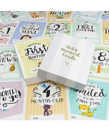 Baby Moment Cards & Keepsake Box - 40 Unisex Milestone Photo Cards & Pregnancy Markers - Boy Girl Baby Shower Set - Buy Online on GoSupps.com