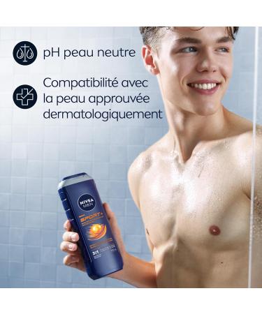 NIVEA MEN NIVEA MEN Sport Shower Gel (1 x 250 ml) Cleansing Care Enriched with Minerals 3 in 1 Shower Gel for Men Conditioner Body Wash Face & Hair for a 24-Hour Freshness Effect - Buy Online on GoSupps.com