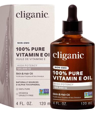 Cliganic 100% Pure Vitamin E Oil for Skin, Hair & Face - 120,000 IU, Non-GMO Verified | Natural D-Alpha Tocopherol 4 Fl Oz (Pack of 1) - Buy Online on GoSupps.com