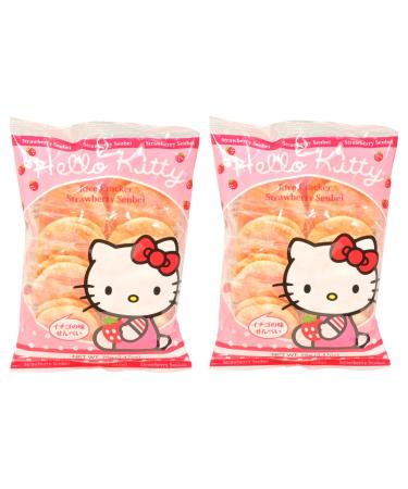 Kali Dreams Hello Kitty Strawberry Rice Crackers Snacks, Cracker, Cookies, Great Snacks on the go, for adults, Children, Party Favors, Birthday Gifts and School. (HK Cracker Senbei, Pack of 2) HK Rice Cracker Strawberry Senbei 3.95 Ounce (Pack of 2)