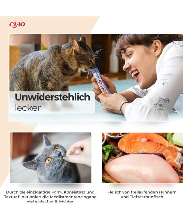 Inaba Churu Puree Katzensnacks - Hand Feeding Cat Treats with Tuna & Cheese - 4 Sticks x 14g - Gourmet Cat Snacks for Happy Cats - Buy Online on GoSupps.com