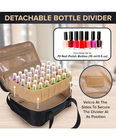 Nestcessity 3 Tier Nail Polish Organizer Case - Holds 70 Bottles - Leather Bag with Dividers - Ideal Storage for Nail Techs and Fits Nail Lamp - Buy Online on GoSupps.com