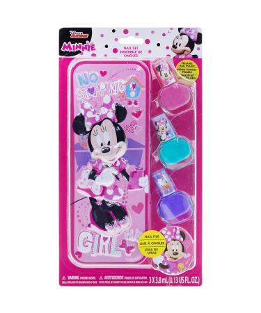 Townley Girl Disney Minnie Mouse Peel-Off Nail Polish Set for Girls 3+ with 3 Colors - Ideal for Parties, Sleepovers, and Back to School - Includes Nail File and Pencil Case Tin - Buy Online on GoSupps.com
