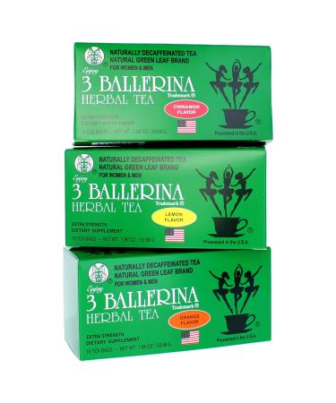 3 Ballerina Tea Extra Strength for Men and Women 3 Boxes Flavored Bundle (Orange, Lemon and Cinnamon Flavors) 18 Count (Pack of 3)