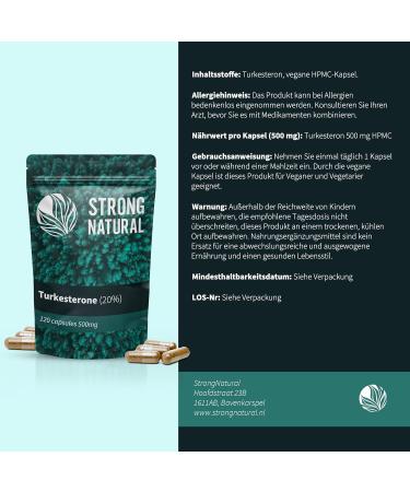 Turkesterone | Daily Dose 1000mg | 120 Capsules (High Dosage) | 20:1 Excerpt | Natural Turkesterone from Ajuga Turkestanica Extract | Vegan & Lab Tested - Buy Online on GoSupps.com