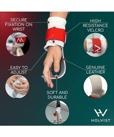 HOLVIST Leather Gymnastics Grips for Girls 7-12 | 2-Hole Women's Hand Grips Red - Buy Online on GoSupps.com