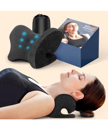 Neck and Shoulder Relaxer with Magnetic Therapy Pillowcase, Neck Stretcher Chiropractic Pillows for Pain Relief, Cervical Traction Device for Relieve TMJ Headache Muscle Tension Spine Alignment Black