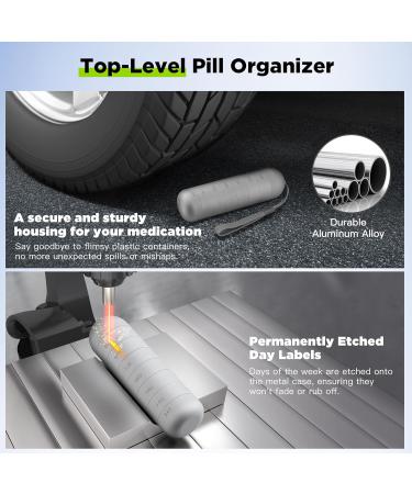Zannaki Metal Weekly Pill Organizer - Moisture Proof Stackable Aluminum Alloy BPA Free Waterproof 7 Day Pill Box for Travel Vitamins & Supplements - Silvery White - Buy Online on GoSupps.com