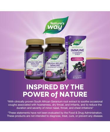 Nature's Way Sambucus Cough Relief +(1) Immune* Elderberry Gummy Clinically Proven South African Geranium Root Extract(1) Elderberry Extract Vitamin C & Zinc 36 Gummies (Packaging May Vary) 36 Count - Buy Online on GoSupps.com