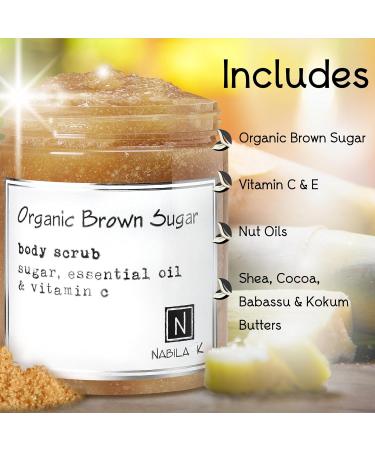 Organic Brown Sugar Body Scrub Made in USA with Essential Oil and Vitamin C by Nabila K - Exfoliate and Moisturize for Smooth Skin - Luxury for Women & Men 3 oz Organic Brown Sugar 3 Ounce (Pack of 1) - Buy Online on GoSupps.com