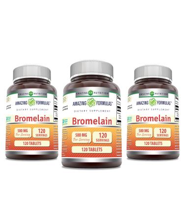 Amazing Formulas Bromelain 500 Mg 120 Tablets Supplement | Pack of 3 | Non-GMO | Gluten Free | Made in USA 120 Count (Pack of 3) - Buy Online on GoSupps.com