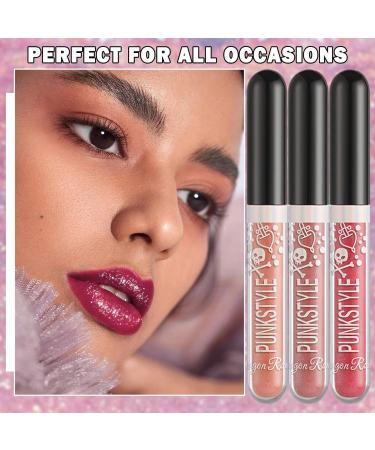 3 PCS Glitter Liquid Lipstick Set - Red & Pink Lip Gloss Kit for Gothic Halloween Makeup & Costume Party - Buy Online on GoSupps.com