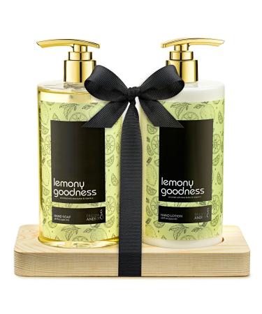 16 fl oz Lemon Citrus Aromatic and Nourishing Hand Soap Set Keep Your Skin Incredibly Soft & Clean in a Wooden Holder Unisex Formula Luxury Body Care Mothers Day Gifts for Mom