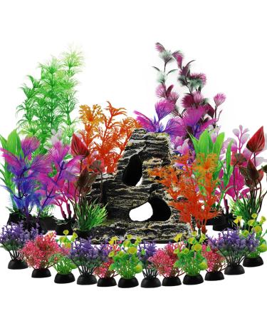 QUOZUO 25 Pieces Aquarium Plants Decoration Aquarium Accessories Colorful Artificial Plants with Resin Cave Fish Tank Ornaments Decoration - Buy Online on GoSupps.com