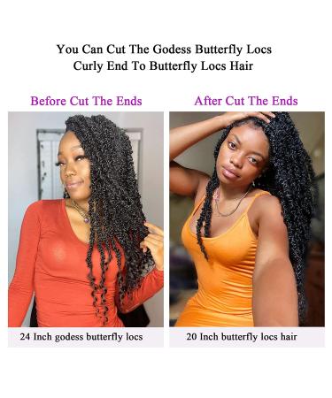ZRQ Butterfly Locs Crochet Hair 24 Inch - 6 Packs, Natural Black Distressed Butterfly Faux Locs with Curly Ends, Pre-looped Long Synthetic Pre-twisted Goddess Locs for Crochet Braiding Extensions - Buy Online on GoSupps.com