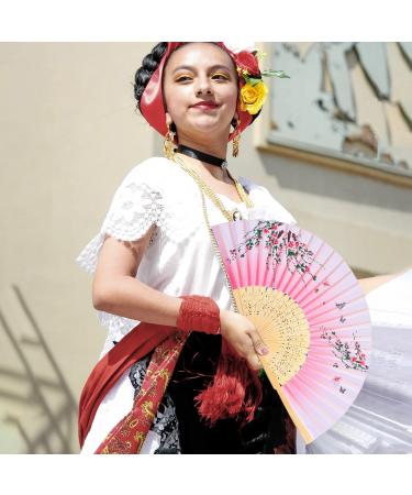 2 Pieces Folding Fans Handheld Fans Bamboo Fans with Tassel Women's Hollowed Bamboo Hand Holding Fans for Wall Decoration Gifts (Pink Peach Blossom and Blue Cherry Pattern) Blue Pink - Buy Online on GoSupps.com