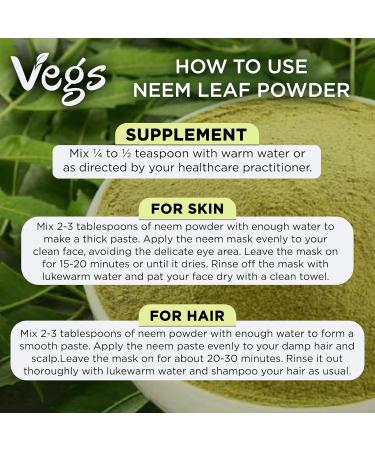 Vegs Organic Neem Leaf Powder - Freeze Dried True Green Neem Leaves Powder - Supports Hair Growth Skin & Gut Health Cleansing Immunity - 9 oz - Buy Online on GoSupps.com