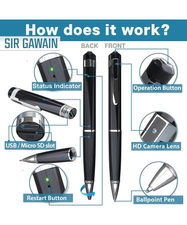 SIRGAWAIN Upgraded 2023 Mini Spy Camera Hidden Pen 1080p - Full HD Video & Picture Taking - Wide Angle Lens - Rechargeable Nanny Cam in Black - Buy Online on GoSupps.com