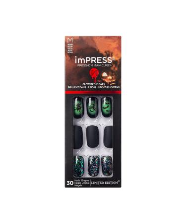 KISS imPRESS Limited Edition Halloween Press-On Nails Glow-In-The-Dark PureFit Technology 'Witchful Thinking with Prep Pad Mini File Cuticle Stick & 30 Fake Nails Boo-yah