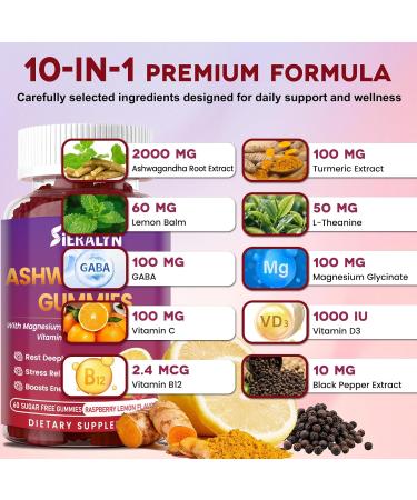 Ashwagandha Gummies 2000mg Ashwagandha Supplements for Women Men with L-Theanine GABA Magnesium Vitamins Stress Relief Immune & Mood Support Sugar-Free Vegan Non-GMO 60 Count 60 Count (Pack of 1) - Buy Online on GoSupps.com