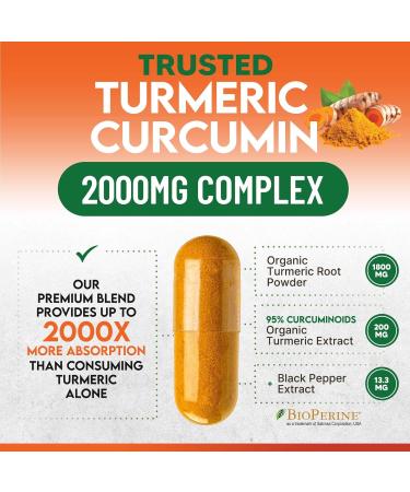 Turmeric Curcumin Supplement 2000mg - Nature's Joint & Immune Support Organic Tumeric & BioPerine Black Pepper for Best Absorption with 95% Curcuminoids Non-GMO Bottled USA - 120 Capsules 120 Count (Pack of 1) - Buy Online on GoSupps.com