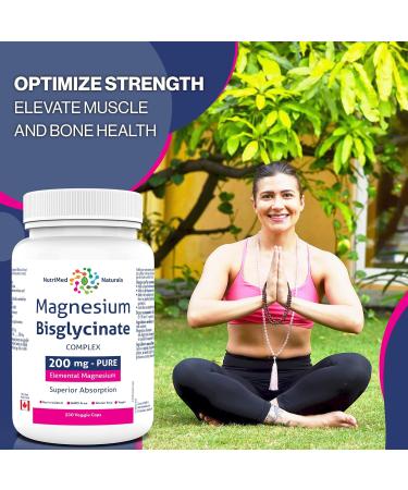 Nutrimed Naturals Magnesium Bisglycinate 200mg - 230 Caps for Muscle & Bone Health Sleep Support - 3rd Party Tested & Made in Canada - Buy Online on GoSupps.com
