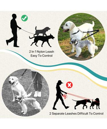 Adjustable Double Dog Lead Coupler | No Tangle Twin Pet Leash Splitter | Nylon | M 16-23.6in Black - Buy Online on GoSupps.com