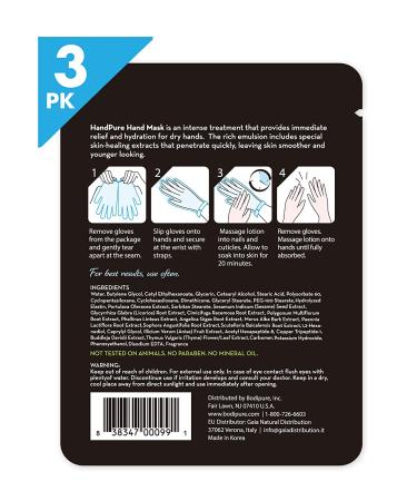 BODIPURE HandPure Hand Mask - Intensive Repair for Dry Cracked Hands - Moisturizing Gloves for Men and Women - 3 Pack - Buy Online on GoSupps.com