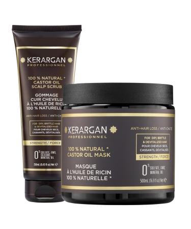 Sheny SAS Kerargan Duo AntiHair Loss Mask and Scrub with Castor Oil For Dry Brittle and Weak Hair Strengthens and Promotes Growth Without Sulfates GMOs and Silicones 500ml + 250ml