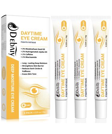 DEBAIY Daytime Eye Cream with 2% Jojoba Oil Anti-Wrinkle Anti-Aging Moisturizing Under Eye Cream 1% Caffeine | Fight Fatigue Dark Circles & Puffiness (3 Pack 15g Each)
