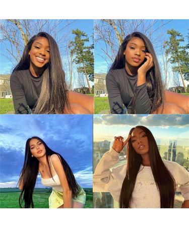 Lace Front Human Hair Wig 13x4 Straight for Black Women - Brazilian Virgin Hair, Pre Plucked, 180% Density, 22 Inch Natural Black - Buy Online on GoSupps.com