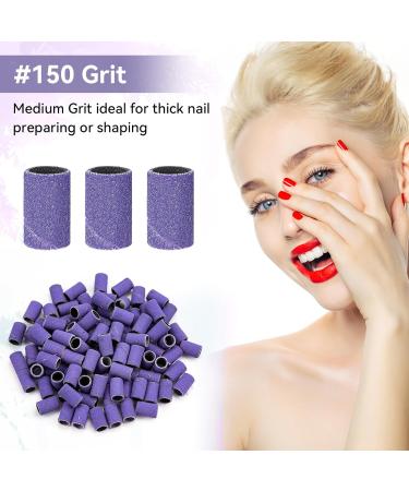 Nail Sanding Bands 100Pcs Purple 150# Grit for Nail Drill - Mandrel Bits Included - Ideal for Acrylic Nails & Gel Manicures - Buy Online on GoSupps.com