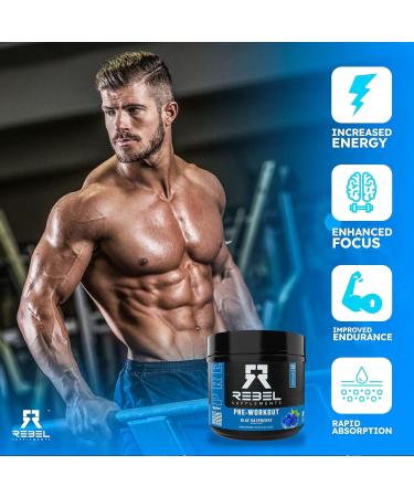 Rebel Supplements Blue Razz Loaded Pre Workout - Extreme Energy Focus & Pumps | 50 Servings | 7000mg L-Citrulline 4000mg Beta Alanine 350mg Caffeine - Buy Online on GoSupps.com