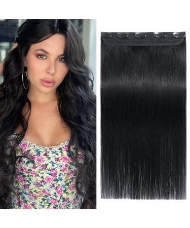 Benehair Clip in Human Hair Extensions Natural Real Hair Clip in 18Inches 50g Hair Extensions Clip In One Piece 5 Clips Human Hair Extension with Clip for Women Jet Black #1