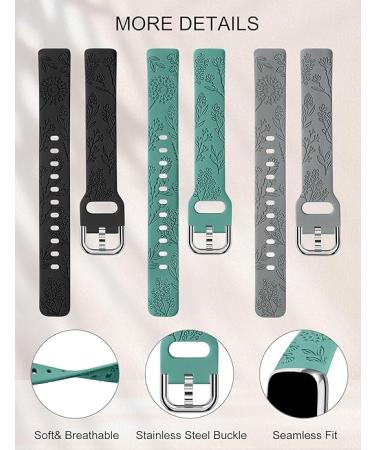 Minyee Soft Silicone Floral Engraved Sport Strap Dandelion Wristband Replacement Compatible with Fitbit Luxe Bands for Women for Fitbit Luxe Watch Bands - pack of 3 - Black & Green & Gray - Buy Online on GoSupps.com