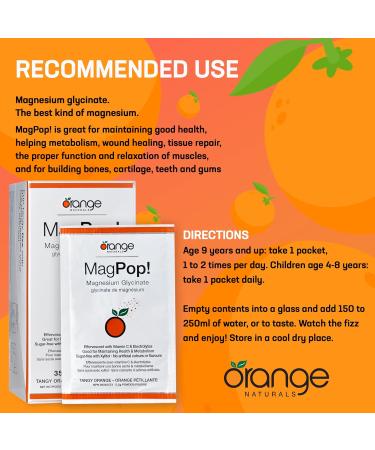 Orange Naturals MagPop! Effervescent Magnesium Glycinate Drink Powder with Vitamin C 35 Sachets - Electrolyte Balance Supports Sleep Relaxation & Muscle Function for Healthy Bones & Teeth - Buy Online on GoSupps.com