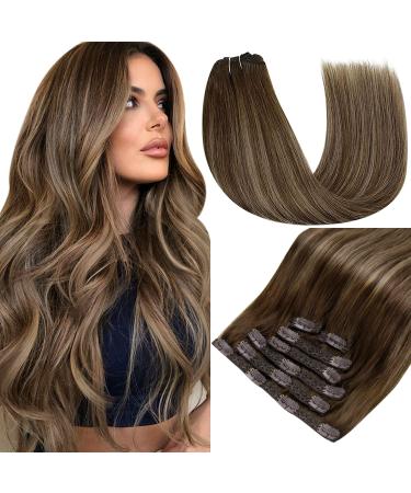Runature clip in extensions real hair balayage brown 30cm real hair extensions clip brown ombre smooth hair extension real hair clip 120g 7pcs color #4t27p4 30cm-7PCs #4T27P4 - Buy Online on GoSupps.com
