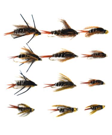 Outdoor Planet 9/12 Caddisflies/Mayfly/Attractor Nymph/Dragonflies and Damselflies/Stonefly/Hopper/Salmonfly/Dry Flies for Trout Fly Fishing Flies Lure Assortment 12Pieces 20 Incher assortment
