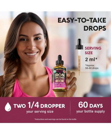 Liquid Iron Supplement for Women 18 mg - USDA Organic Drops USA-Made - with Folate Vitamin B12 & B6 - Iron Level & Energy - Gentle & High Absorption Glycinate Form - Cherry Flavor Sugar-Free 4 oz 4 Fl Oz (Pack of 1) - Buy Online on GoSupps.com